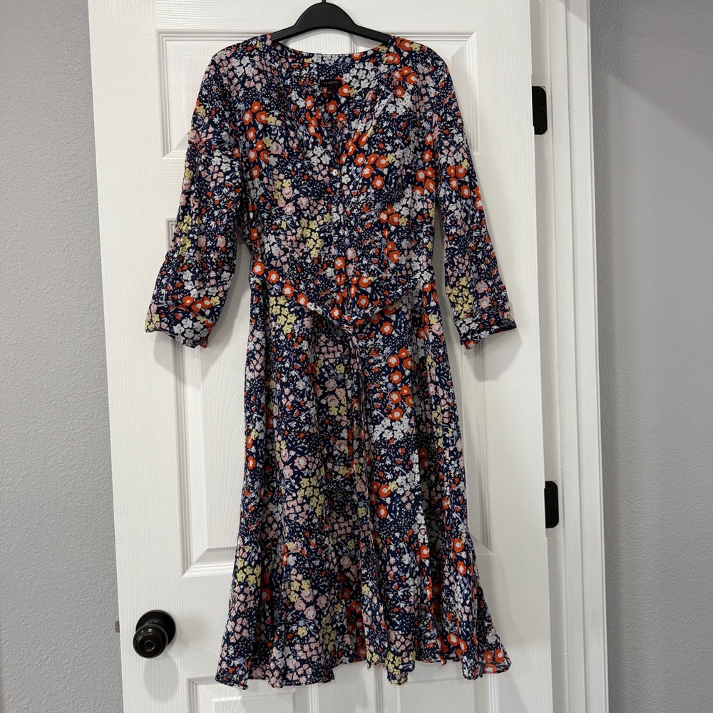 Talbots Floral Cotton Voile Midi Dress – Navy Multi, Size 6, Soft & Lightweight
